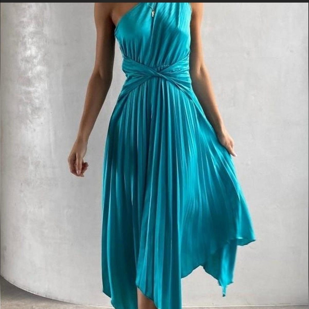 Billy J Cali One‎ Shoulder Pleated Midi Dress Size XS NWT